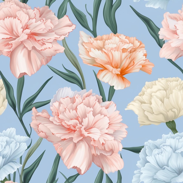 Hay muchas flores de diferentes colores en un fondo azul generativo ai
