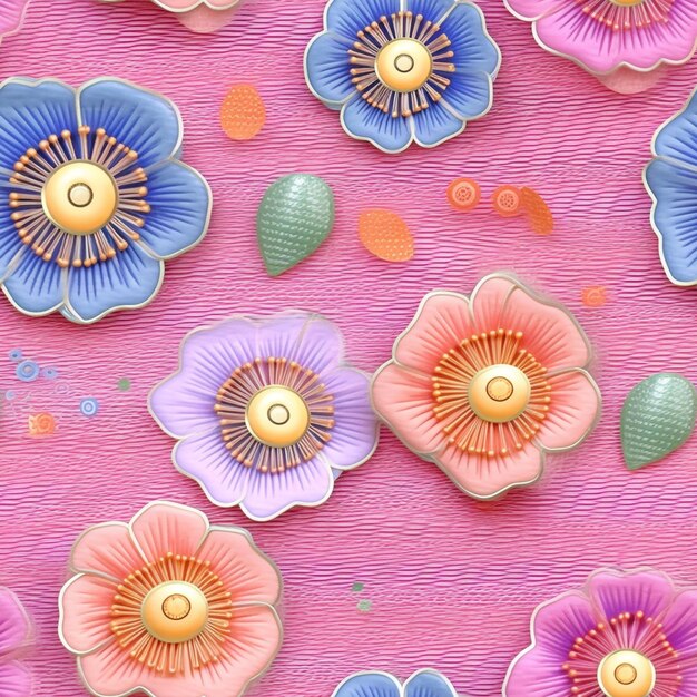 hay muchas flores de diferentes colores en un fondo rosado generativo ai