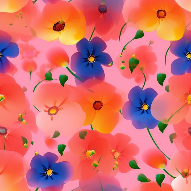 Hay muchas flores de diferentes colores en un fondo rosado generativo ai