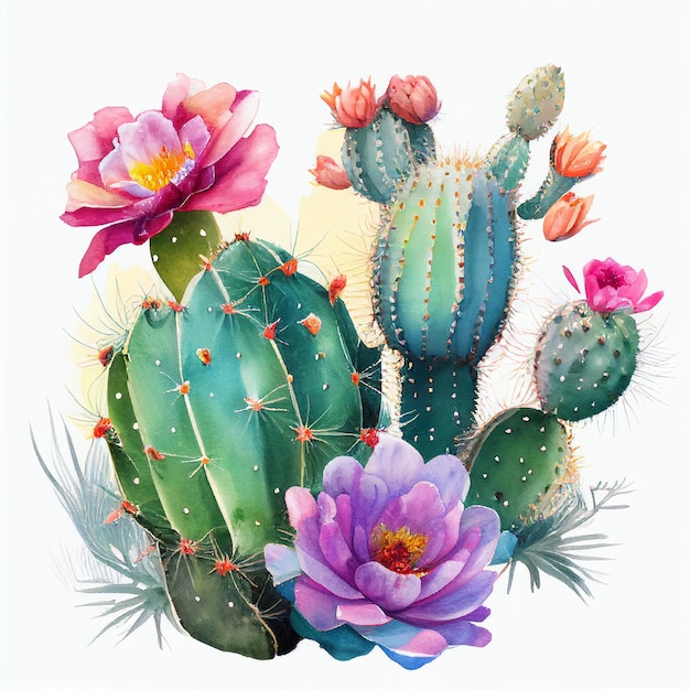 hay muchas flores de diferentes colores en la planta de cactus ai generativa