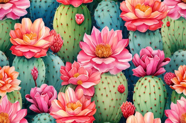 Hay muchas flores de diferentes colores en la planta de cactus generativa ai