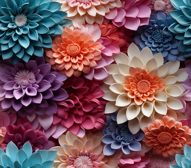 hay muchas flores de diferentes colores que están en la pared ai generativo