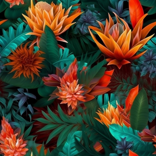 hay muchas flores y hojas de diferentes colores en esta imagen ai generativa