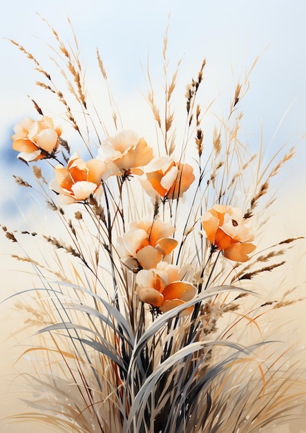 Hay muchas flores naranjas en un jarrón sobre la mesa ai generativo.