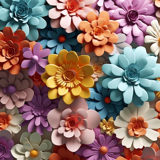 hay muchas flores de papel de diferentes colores en una pared generativa ai