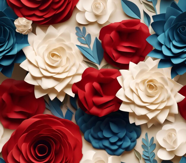 hay muchas flores de papel que están dispuestas juntas en una pared generativa ai