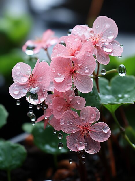 hay muchas flores rosadas con gotas de agua sobre ellas ai generativa