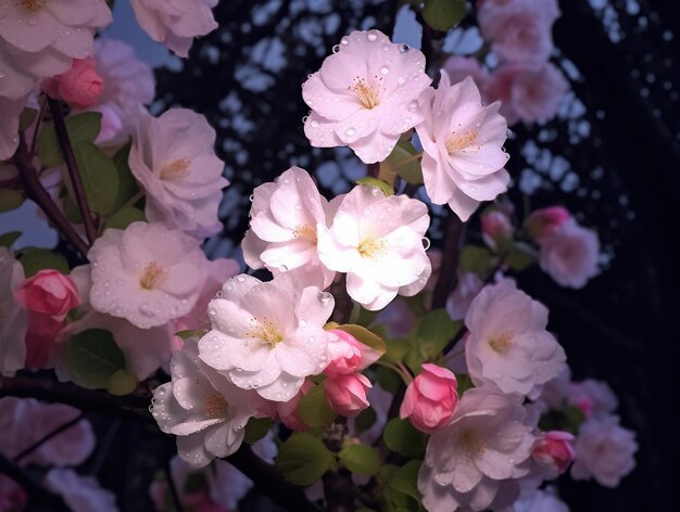 hay muchas flores rosadas que florecen en un árbol ai generativo