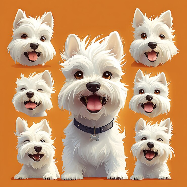 hay muchas imágenes diferentes de un perro con diferentes expresiones
