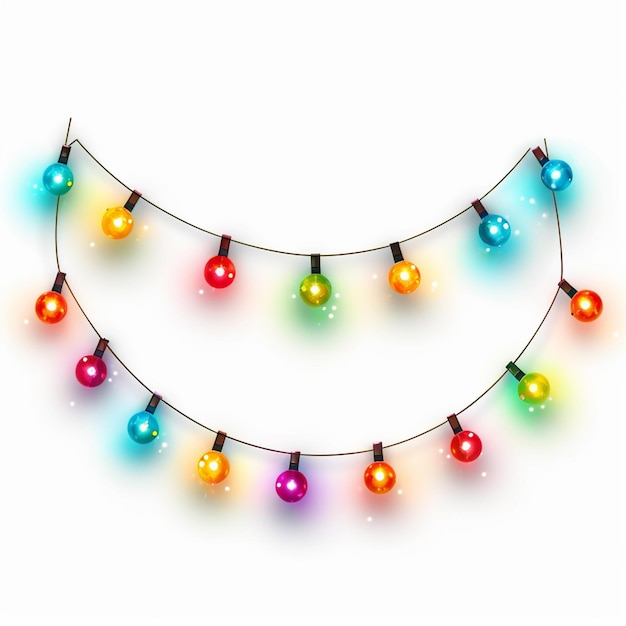 hay muchas luces de colores en una cuerda con un fondo blanco generativo ai