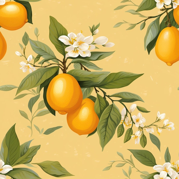 Hay muchas naranjas en el árbol con hojas y flores generativas ai