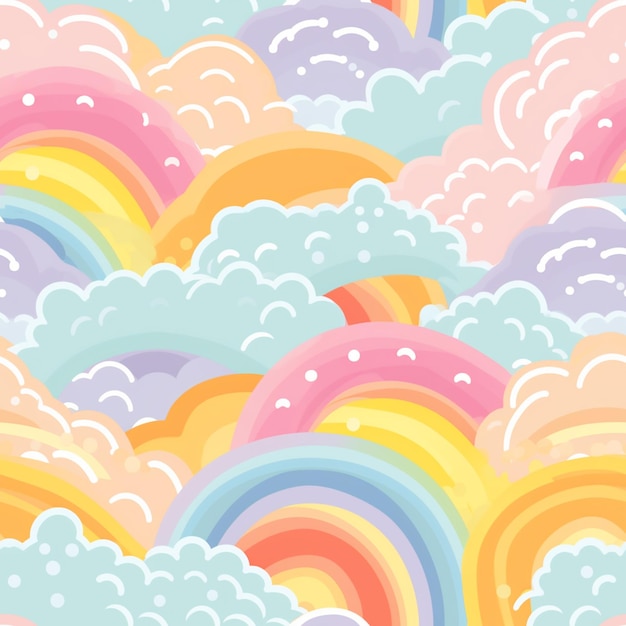 hay muchas nubes de diferentes colores y arco iris en el cielo generativo ai