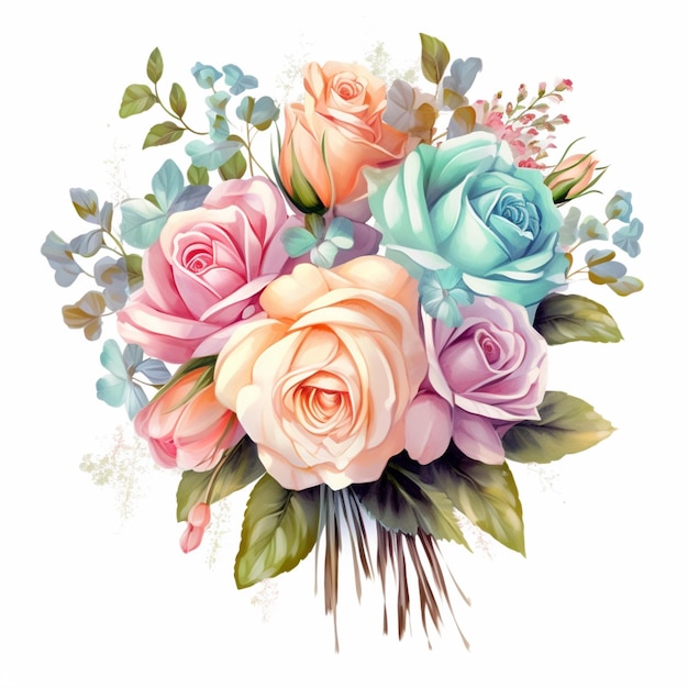 Hay muchas rosas de diferentes colores en un ramo sobre un fondo blanco ai generativo