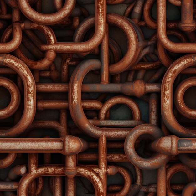 Foto hay muchas tuberías y cadenas oxidadas en una pila ai generativa