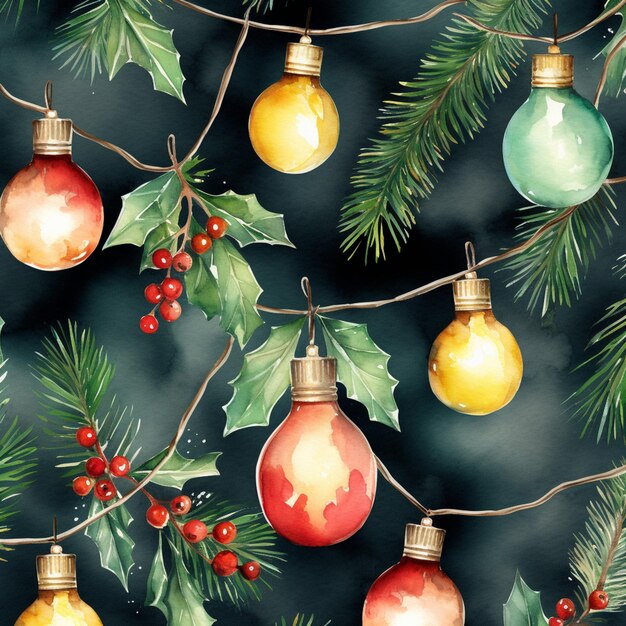 Hay muchos adornos de Navidad colgando de una rama del árbol generativo ai