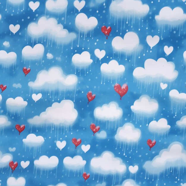 Foto hay muchos corazones flotando en el cielo con lluvia generativa ai