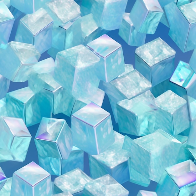 Hay muchos cubos de hielo que son ai generativos azules y blancos.