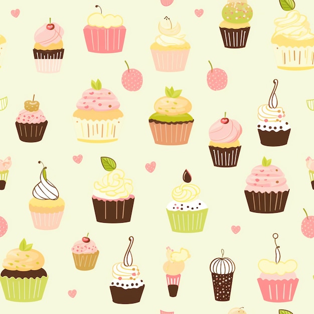 hay muchos cupcakes diferentes en un fondo verde claro generativo ai