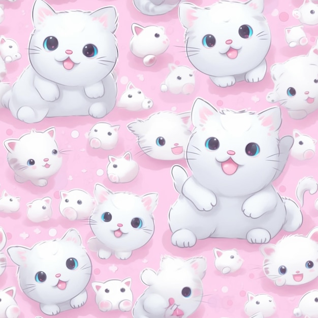 Hay muchos gatos blancos con ojos azules y fondo rosa generativo ai