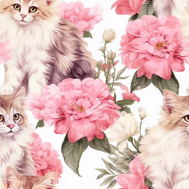 hay muchos gatos que están sentados juntos en las flores ai generativa