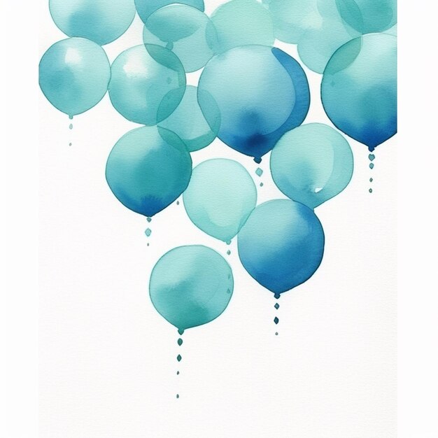 Hay muchos globos azules flotando en el aire.