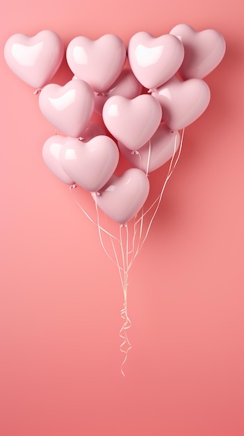 hay muchos globos blancos con corazones en ellos en un fondo rosa generativo ai