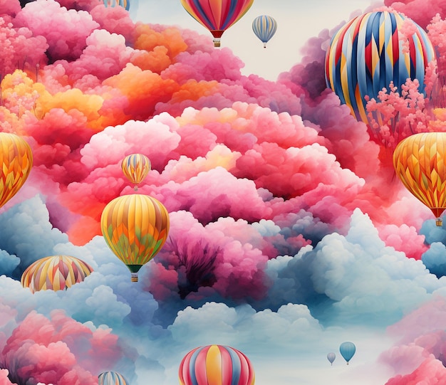 hay muchos globos coloridos volando en el cielo por encima de las nubes generativo ai