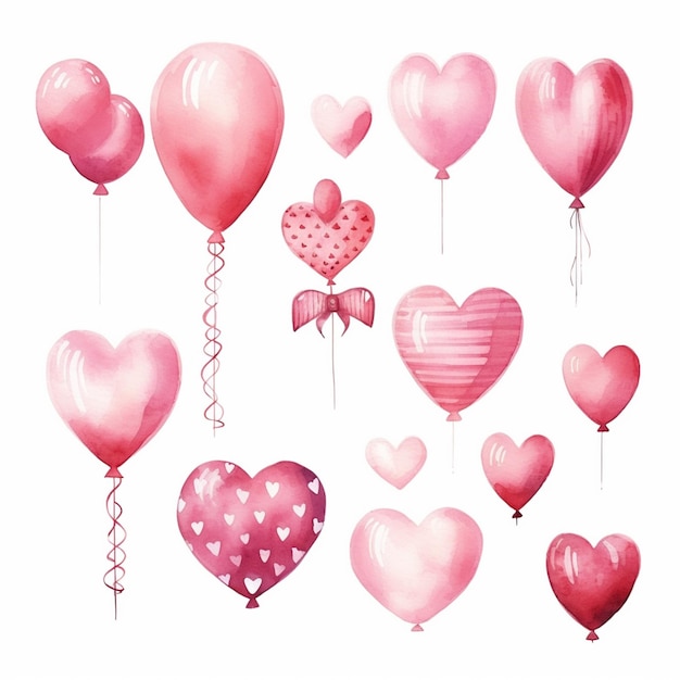 Foto hay muchos globos rosados con corazones y arcos en ellos generativo ai