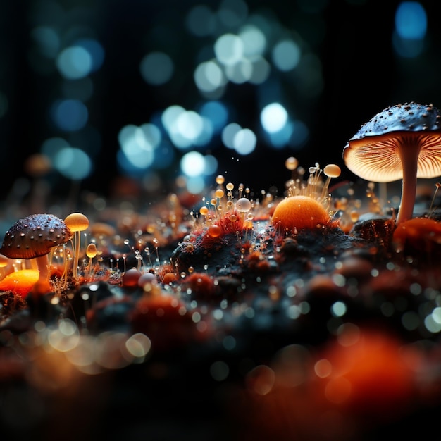 Foto hay muchos hongos que están creciendo en el suelo generativo ai