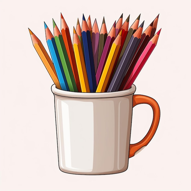 hay muchos lápices de colores en una taza sobre la mesa ai generativo