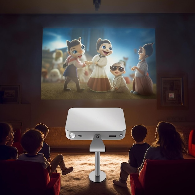 Hay muchos niños viendo una película en la gran pantalla generativa ai