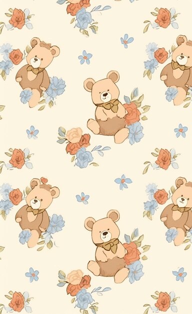 hay muchos ositos de peluche con flores sobre un fondo blanco ai generativo