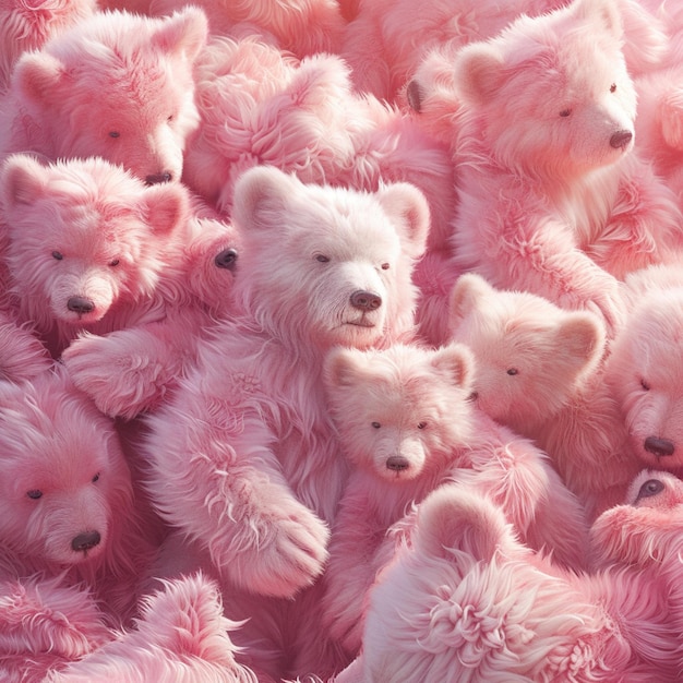 Foto hay muchos osos de peluche rosados que son todos juntos generativo ai