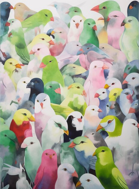 Hay muchos pájaros que están todos juntos en esta pintura ai generativa.