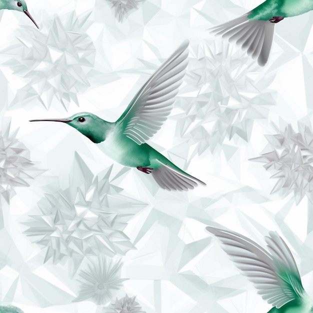 hay muchos pájaros volando alrededor de un fondo blanco con copos de nieve generativa ai