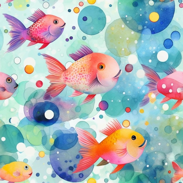 Hay muchos peces de diferentes colores nadando en el agua generativa ai