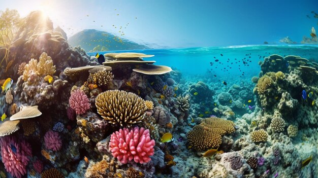 Hay muchos tipos diferentes de corales en el agua generativa ai