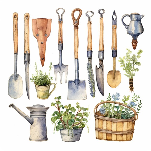Hay muchos tipos diferentes de herramientas de jardinería y ollas generativas ai