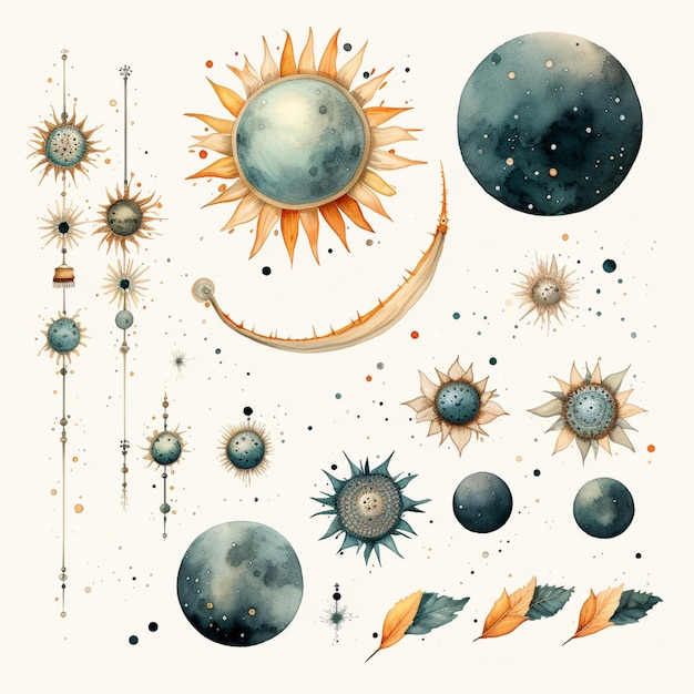 Hay muchos tipos diferentes de ilustraciones del sol y la luna generativo ai