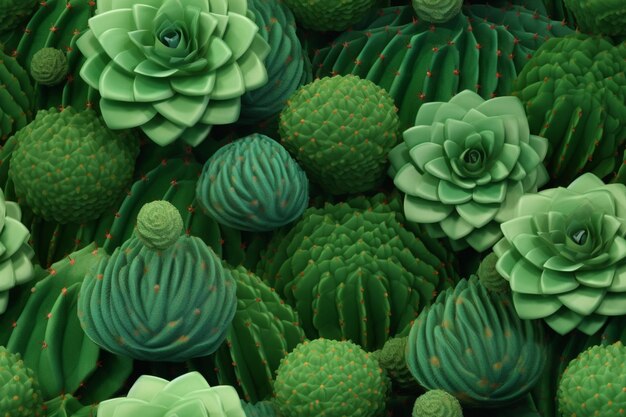 Hay muchos tipos diferentes de plantas de cactus en esta imagen generativa ai