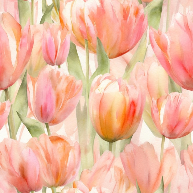 hay muchos tulipanes rosados en un campo de hojas verdes ai generativo