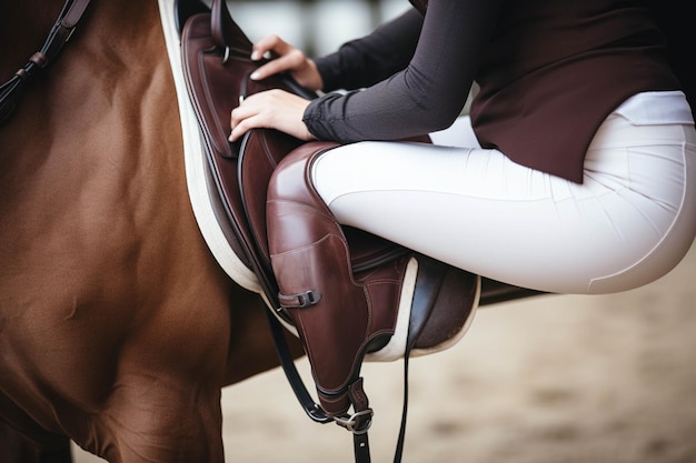 Hay una mujer que va sentada sobre un caballo generativo ai