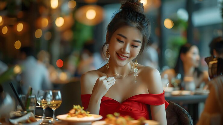 hay una mujer sentada en una mesa con un plato de comida