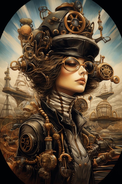 hay una mujer con sombrero steampunk y gafas ai generativa