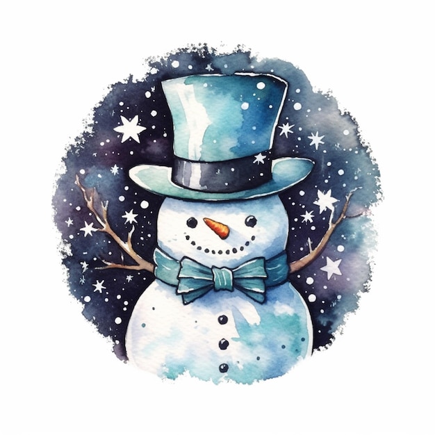 Hay un muñeco de nieve que lleva un sombrero de copa y una corbata de lazo ai generativo