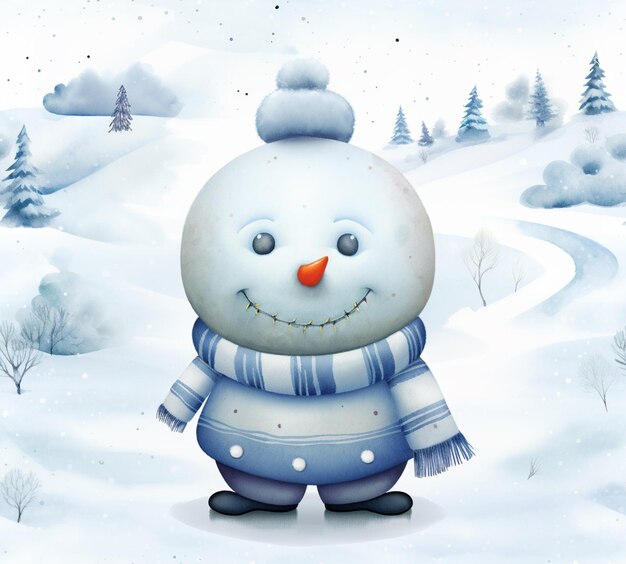Foto hay un muñeco de nieve que está de pie en la nieve generativo ai