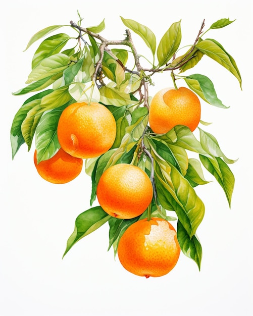 hay naranjas colgando de una rama con hojas ai generativa