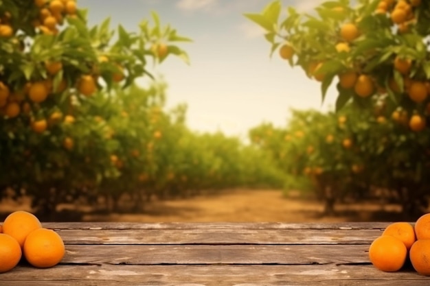 Hay naranjas en la mesa en el medio del huerto generativo ai