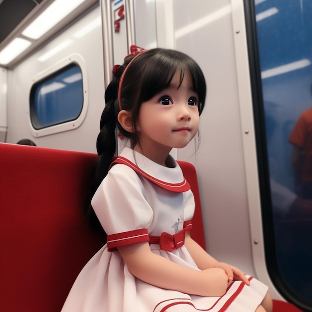 hay una niña sentada en el asiento de un tren ai generativa