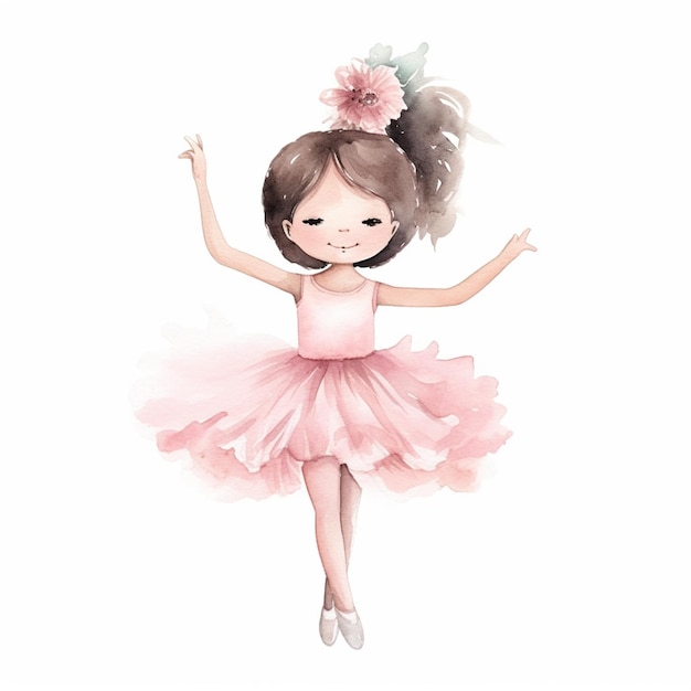 Foto hay una niña en un vestido rosa está bailando generativa ai